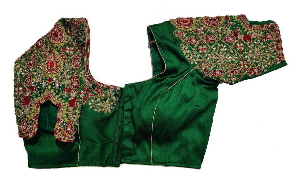 Womens Hand Embroidery Maggam Work Blouse (Green Colour)1